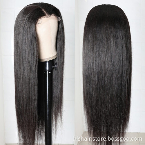 BIS Brazilian 100% Human  Hair 4x4 Silky Straight Waves Wig For Black Women, 150 Density Wigs With Transparent Lace Closure Wig